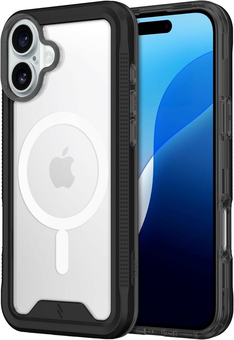 Rakuten - iPhone 16 Pro MagSafe 対応 ケース カバー 耐衝撃 衝撃吸収 米軍MIL規格 強化ガラス保護フィルム付属 ハイブリッド ポリカーボネイト x TPU ION シリーズ (ブラック, iPhone 16 Plus)
