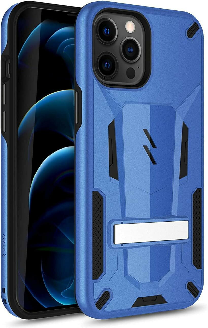 iPhone 12 Pro Max 6.7インチ ケース カバー 耐衝撃 衝撃吸収 米軍MIL規格 キックスタンド ハイブリッド ポリカーボネイト TPU TRANSFORM シリーズ (ブルー / ブラック)