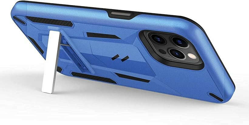 iPhone 12 Pro Max 6.7インチ ケース カバー 耐衝撃 衝撃吸収 米軍MIL規格 キックスタンド ハイブリッド ポリカーボネイト TPU TRANSFORM シリーズ (ブルー / ブラック)