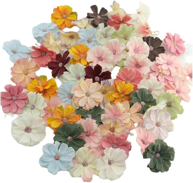 フェイクフラワー 花びら 造花 ウォールアート DIY クラフト 手作り 工作 混色50枚セット (混色, 5cm)