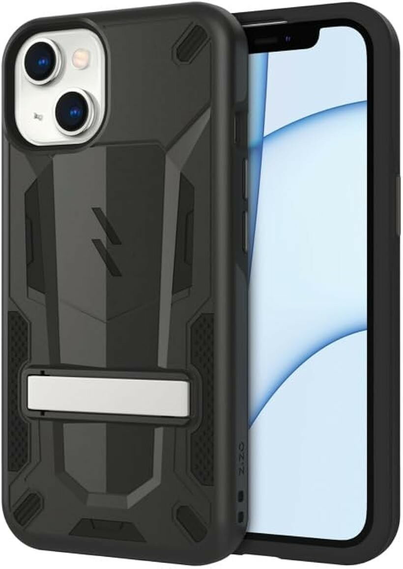 iPhone 13 6.1インチ ケース カバー 耐衝撃 衝撃吸収 米軍MIL規格 キックスタンド ハイブリッド ポリカーボネイト x TPU TRANSFORM シリーズ (ブラック / ブラック, iPhone 13)
