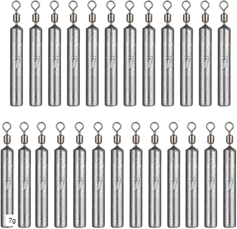 フリーリグシンカー 釣り 錘 おもり ルアー ドロップ スティック 円柱形 25個セット(シルバー, 7g)