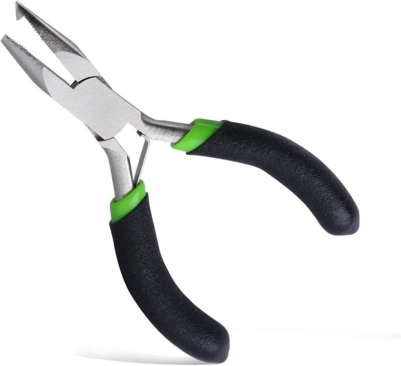 リングオープナー 釣り 85mm 小型 スプリットリングプライヤー マイクロ フィッシングプライヤー 軽量 二重カンペンチ スプリットリングオープナー 超コンパクト ジュエリー製作 ハンドメイド ビーズ工具(ブラック, 85mm)のサムネイル