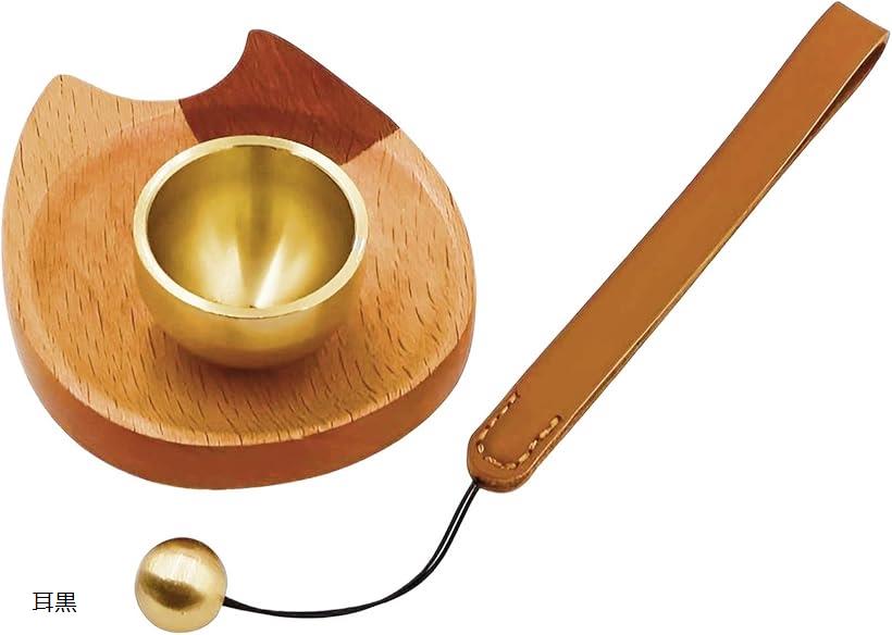 ペット 仏具 仏壇 ミニおりん 3点セット ねこ耳台座 りん棒 ペット供養 (ブラウン)