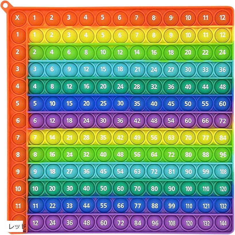 プッシュポップ 計算 かけ算 九九 片面 12x12 ポップイット スクイーズ玩具 (レッド)
