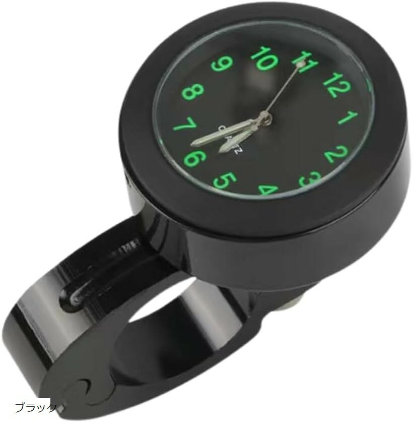 バイク用 時計 防水 夜光 アナログ 22mm ハンドルバー 自転車 オートバイ 取付簡単 耐衝撃 省スペース コンパクト 時計盤 ボタン電池付 アルミ合金製 時刻確認 通勤 ツーリング サイクル用 (ブラック)