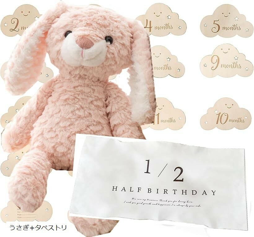 撮影セット付 ファーストトイ 日本検査済 赤ちゃん ぬいぐるみ マイベビーリスト 新生児 プレゼント (うさぎ+タペストリ)