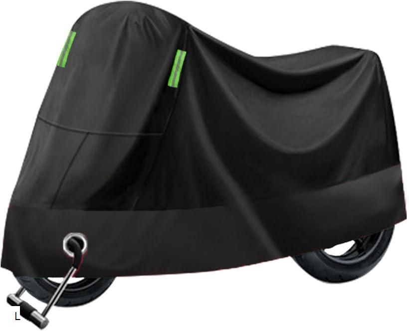 厚手 防水 バイク カバー 自転車 原付 耐熱 大型 125cc 250cc 収納 バッグ付 防風 (ブラック, L)