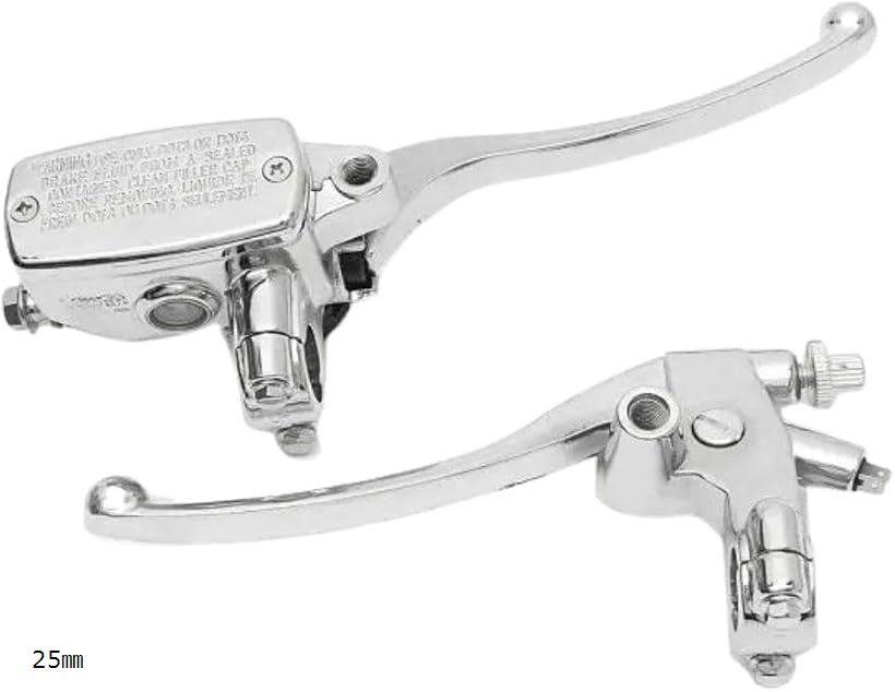 互換品 バイク用 1インチ ハンドル対応 ブレーキ クラッチレバー シルバー マスターシリンダー セット ..