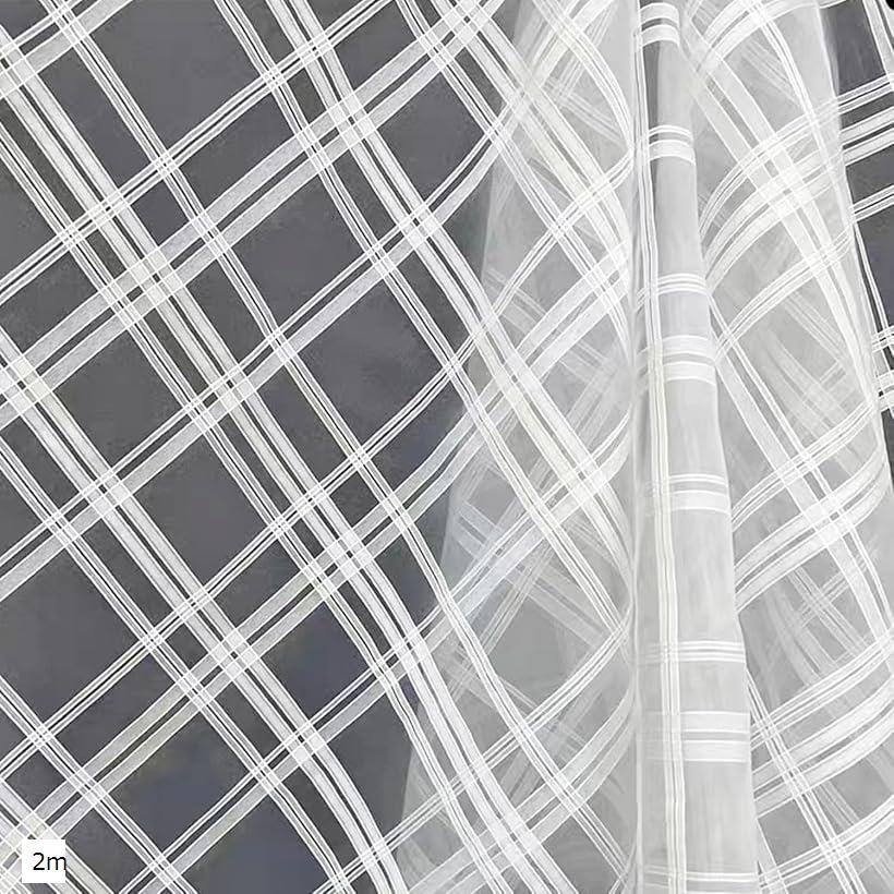 チェック柄 オーガンジー 生地 白 幅148cm 格子柄 透ける 布 薄手 (ホワイト, 2m)