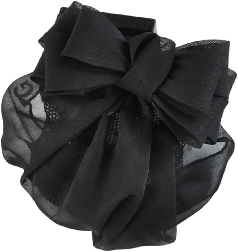 シニヨンネット お団子ネット リボン まとめ髪 (ブラック)