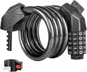 自転車ロック ダイヤル式 5桁 極太12mm サドル取付 ブラケット付き ワイヤー ケーブルロック 125cm 防犯対策(ブラック, 125cm)