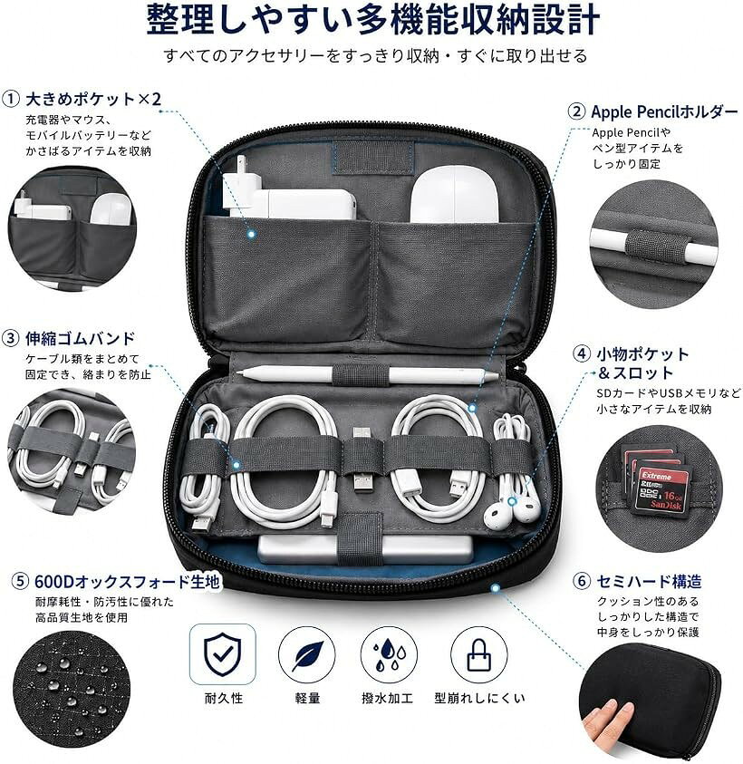 ガジェットポーチ ファスナーポーチ 小物入れ 大容量 収納ポーチ 多機能 ケース (カーキ) ohstore-10706887 OHstore サンプル画像3