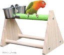 インコ 止まり 木 鳥 餌 入れ 付き 遊び場 おもちゃ 木製 台 オウム スタンド グッズ 用品(グリーン, ノーマル)