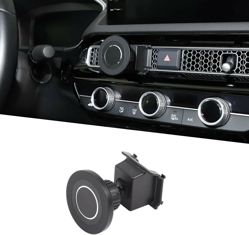 ホンダ シビック 2022～2023年に対応 スマホホルダー スマートフォン用車載ホルダー センターコンソールホルダー 超強磁力 携帯電話 360度回転 全機種対応 マグネット式 (ブラック)
