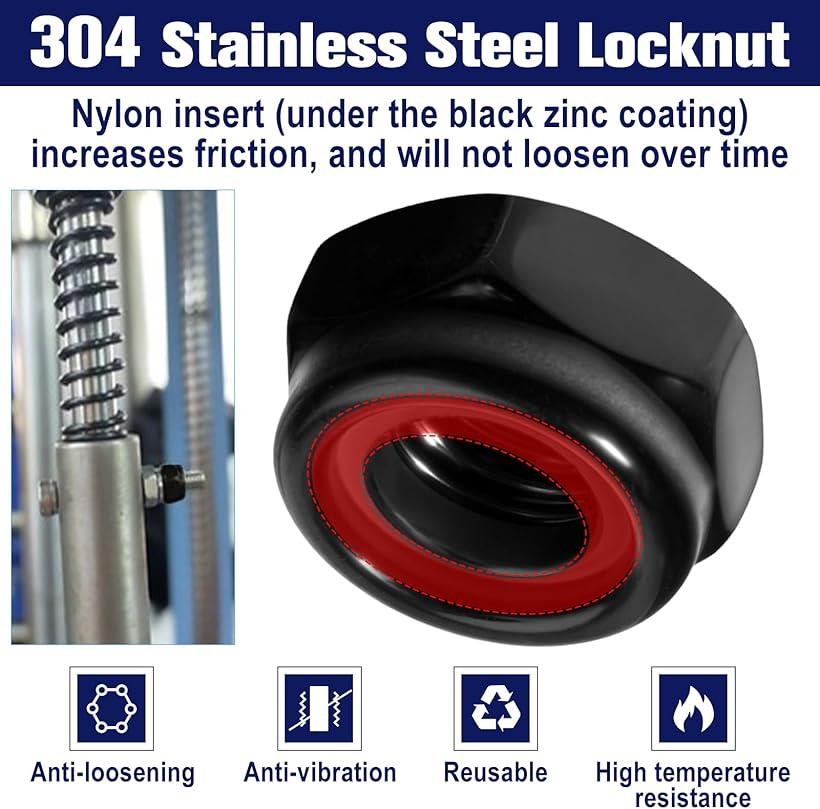 50������ M8 x 1.25mm ϻ�ѥ��å��ʥå� �ˤ߻ߤ� �ʥ����� �ʥ����󥤥󥵡��� 304���ƥ�쥹�� ������å� ���˶��� �� ���� �ȶ� �򴹥ѡ��� (�֥�å�, M8 �֥�å�)