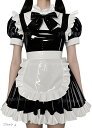 エナメルメイド服 制服 光沢 セクシー コスプレ コスチューム(ブラック, L)