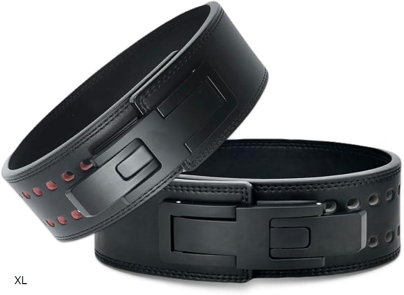 トレーニングベルト リフティングベルト ウエイトリフティングベルト レバーアクション 革 レザー ワンタッチ パワーリフティング 筋トレ パワーベルト(ブラック, XL)