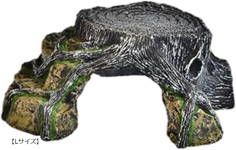 シェルター 切り株 浮き島 爬虫類 両生類 カメ レオパ 日光浴 隠れ家 水槽 陸地 足場 テラリウム (ブラ..