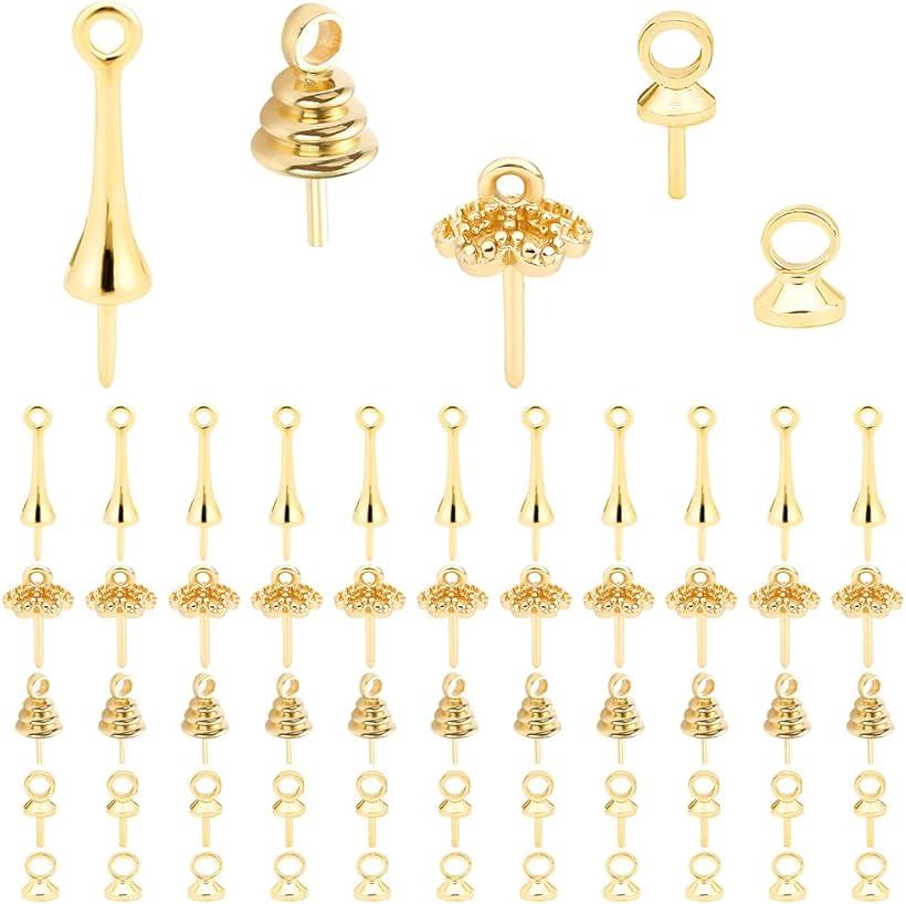 挿入ヒートン レジン 100個/セット 金具 片穴ビーズ用 アクセサリーパーツ キャップ付きヒートン 留め金 接続金具 チャーム ビーズペンダント (ゴールド)