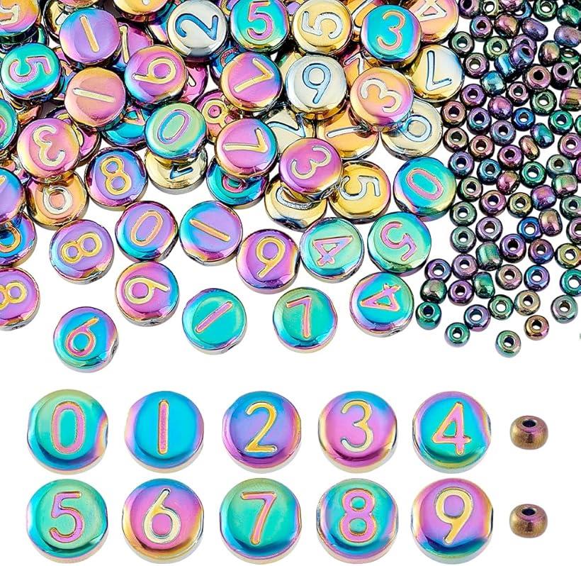 240個 11種 電気メッキビーズ オブラート ナンバービーズ シードビーズ 扁円形ビーズ 電気メッキシードビーズ ハンドメイドパーツ ブレスレット ネックレス 飾りパーツ ハンドメイドセット (マルチカラー)