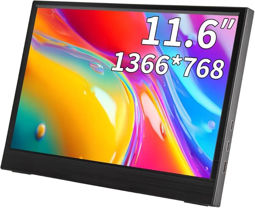 11.6インモバイルモニターIPS小型ディスプレイ 1366x768 防眩光 薄型 軽量USB Type-C HDMIサブモニター スピーカー内蔵Rasp PI5 /PC/Macなど対応ポータブルディスプレイ (ブラック, 11.6)