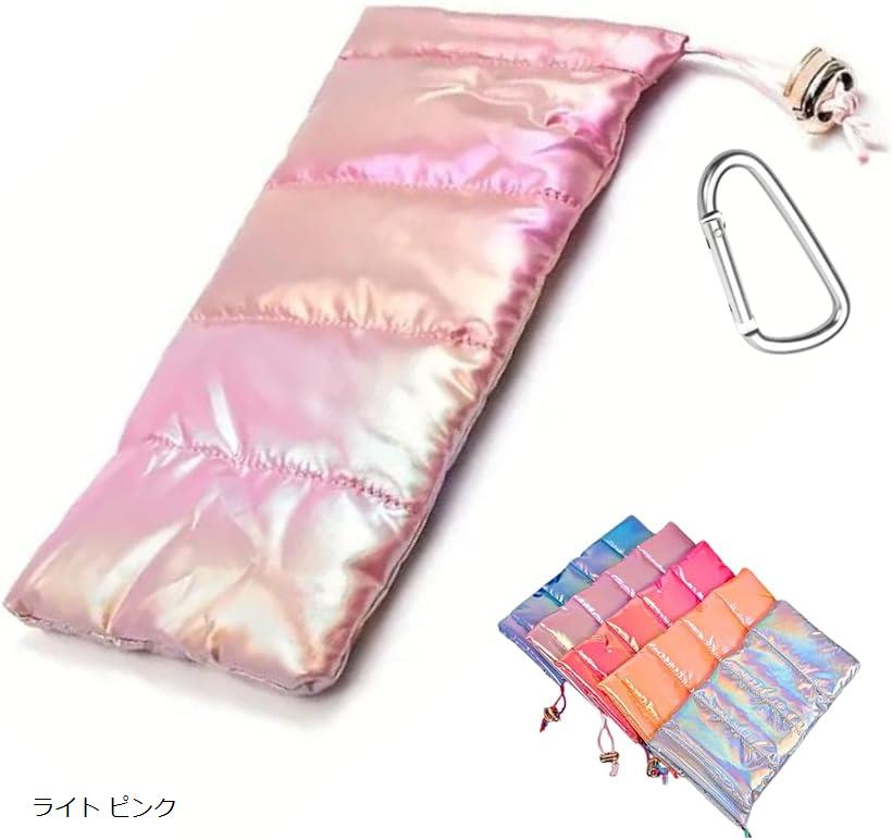 スマホ 巾着 スマホ入れ 巾着袋 メガネケース ソフト カラビナ ミニポーチ 小物ポーチ (ライト ピンク)