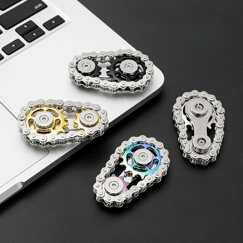 ハンドスピナー フィンガースピナー fidget Spinner バイクチェーンスピナー フィンガーギア 指先 健康 回転おもちゃ よく回る (ゴールド)