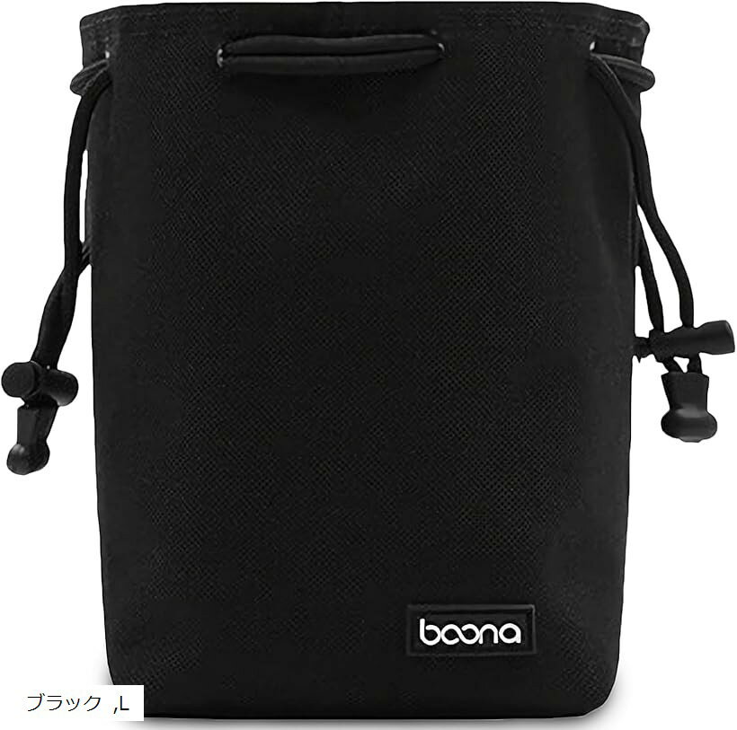 カメラポーチ 防水 小型 巾着 一眼レフ ミラーレス ミニ コンデジ 小さめ(ブラック, L)