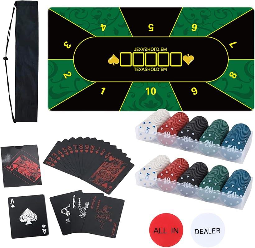 ポーカー セット マット カード チップ ボタン 収納袋 テキサスホールデム