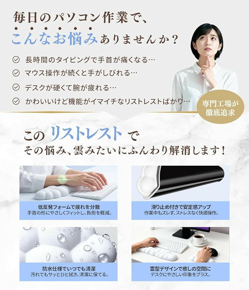 リストレスト ホワイト フルサイズ (ホワイト, フルサイズ セット)