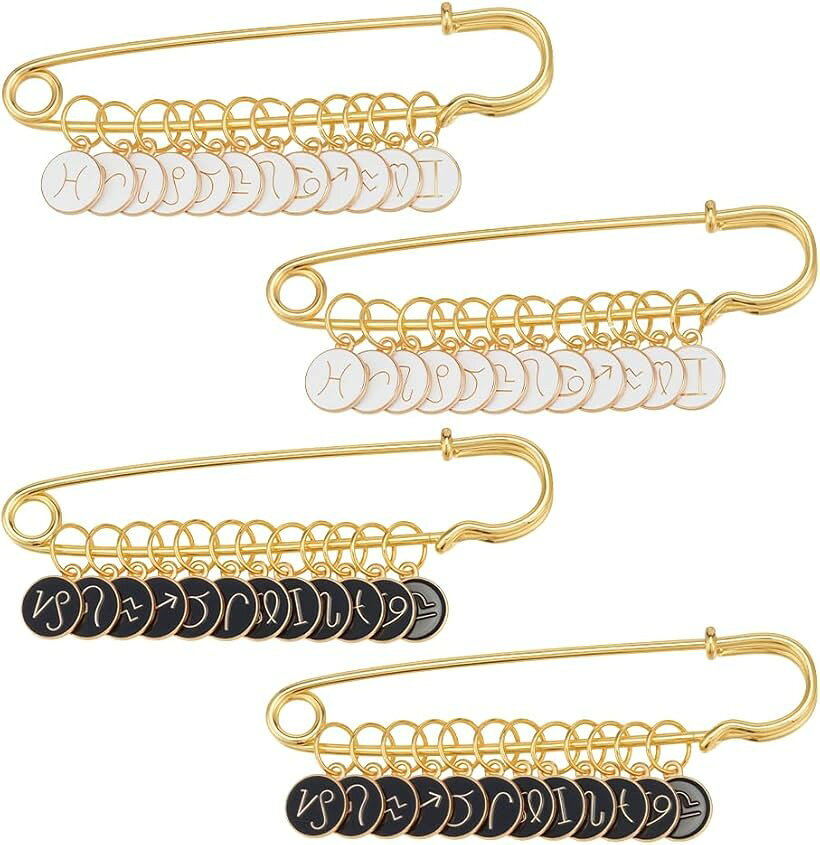 48点 ステッチマーカー 段数マーカー 黒と白2色 星座パターン 合金エナメルナンバーペンダント 安全ピ..