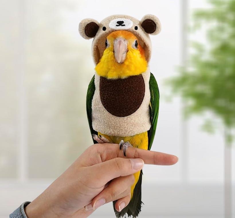 ムイビエンインコ用 ペット服 秋冬 鳥用ウェア かわいい クマ風 防寒 コスチューム オカメインコ ウロコインコ サザナミインコ ラブバード (ライトブラウン)