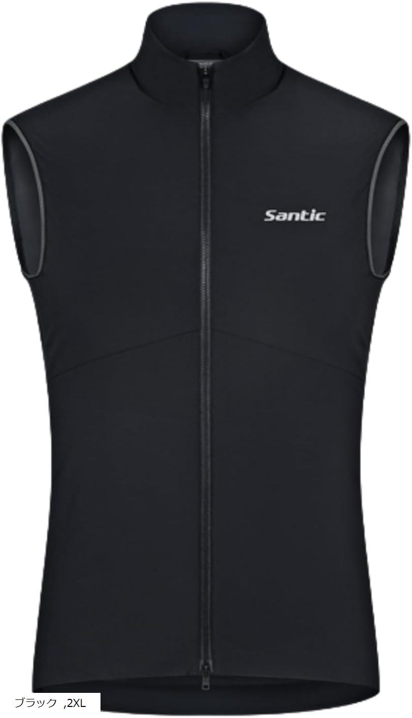 メンズ サイクルジャージ サイクルベスト 防風 保温 秋冬 サイクルウエア 反射 ノースリーブ ポケット フリース 反射材 (ブラック, 2XL)