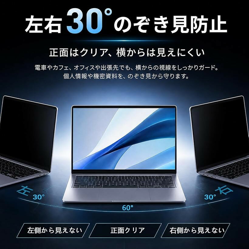 覗き見防止フィルター マグネット式 覗き見防止フィルム プライバシーフィルター ブルーライトカット PCパソコン タッチパネル対 ohstore-10703545 OHstore サンプル画像3