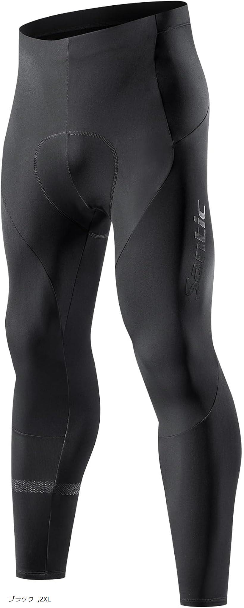 メンズ サイクルパンツ フリース 通気速乾 サイクリングパンツ パッド 防寒 防風 弾力 (ブラック, 2XL)