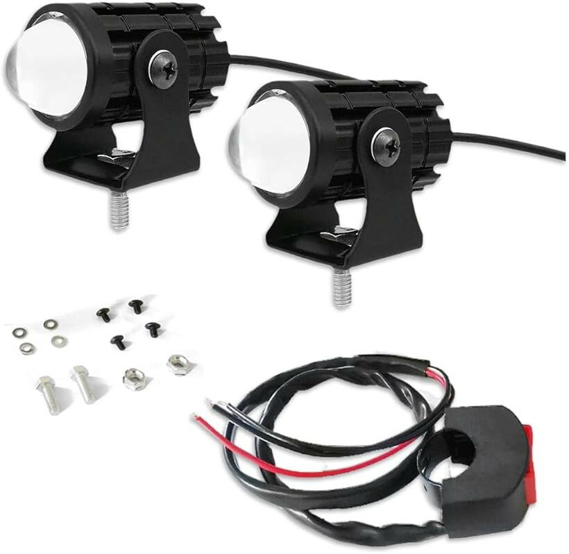 バイク用 フォグランプ LED イエロー ホワイト 切替 スイッチ付 2個セット (ブラック)