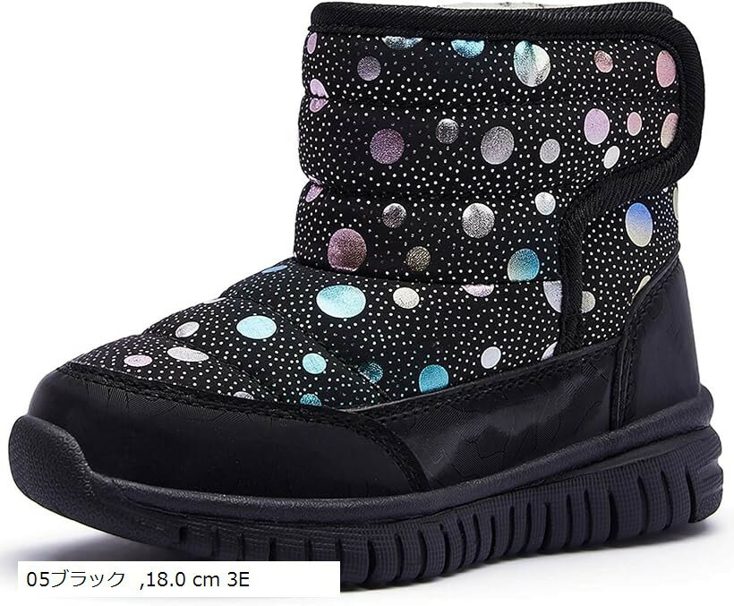 スノーブーツ キッズ ウインターブーツ ベビー 女の子 男の子 スノーシューズ 子供 雪遊び アウトドア 冬用 靴 雪用 裏ボア 防水 防寒 滑り止め 軽量 (05ブラック, 18.0 cm 3E)