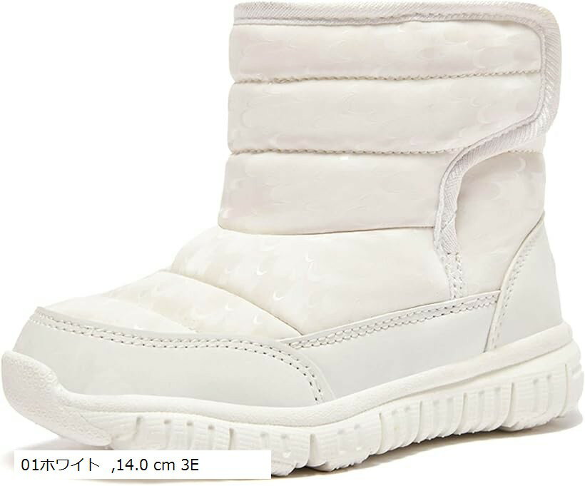 スノーブーツ キッズ ウインターブーツ ベビー 女の子 男の子 スノーシューズ 子供 雪遊び アウトドア 冬用 靴 雪用 裏ボア 防水 防寒 滑り止め 軽量 (01ホワイト, 14.0 cm 3E)