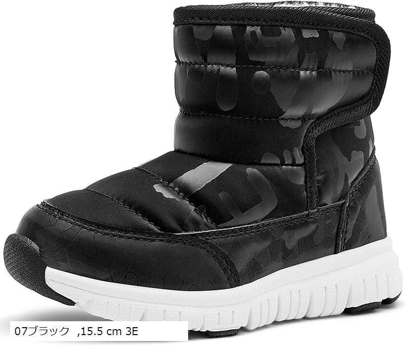 スノーブーツ キッズ ウインターブーツ ベビー 女の子 男の子 スノーシューズ 子供 雪遊び アウトドア 冬用 靴 雪用 裏ボア 防水 防寒 滑り止め 軽量 (07ブラック, 15.5 cm 3E)