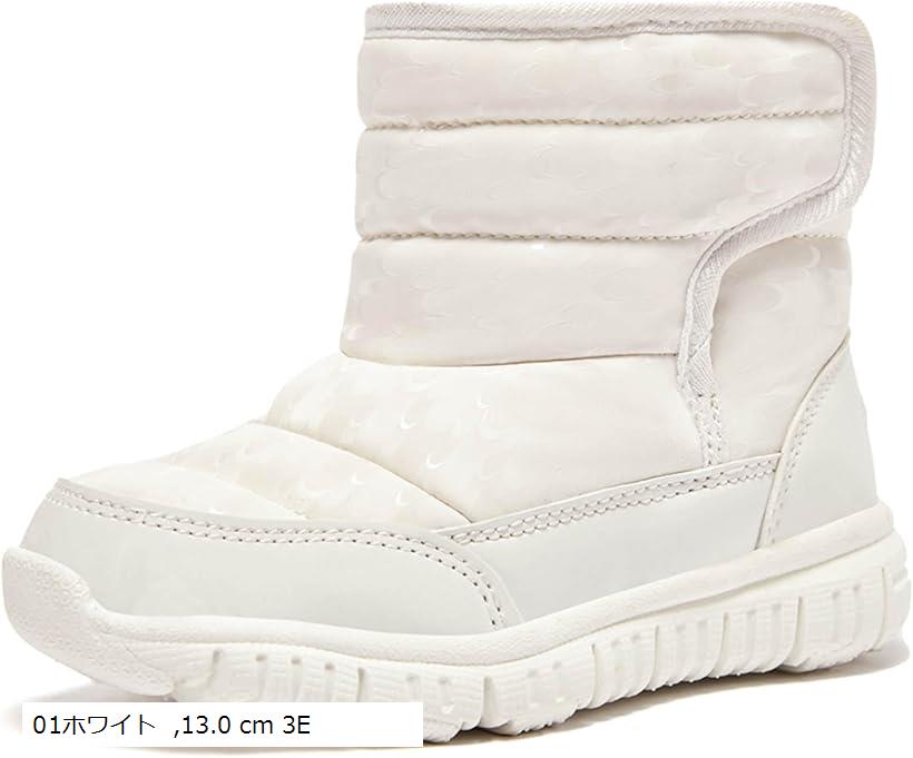 スノーブーツ キッズ ウインターブーツ ベビー 女の子 男の子 スノーシューズ 子供 雪遊び アウトドア 冬用 靴 雪用 裏ボア 防水 防寒 滑り止め 軽量 (01ホワイト, 13.0 cm 3E)