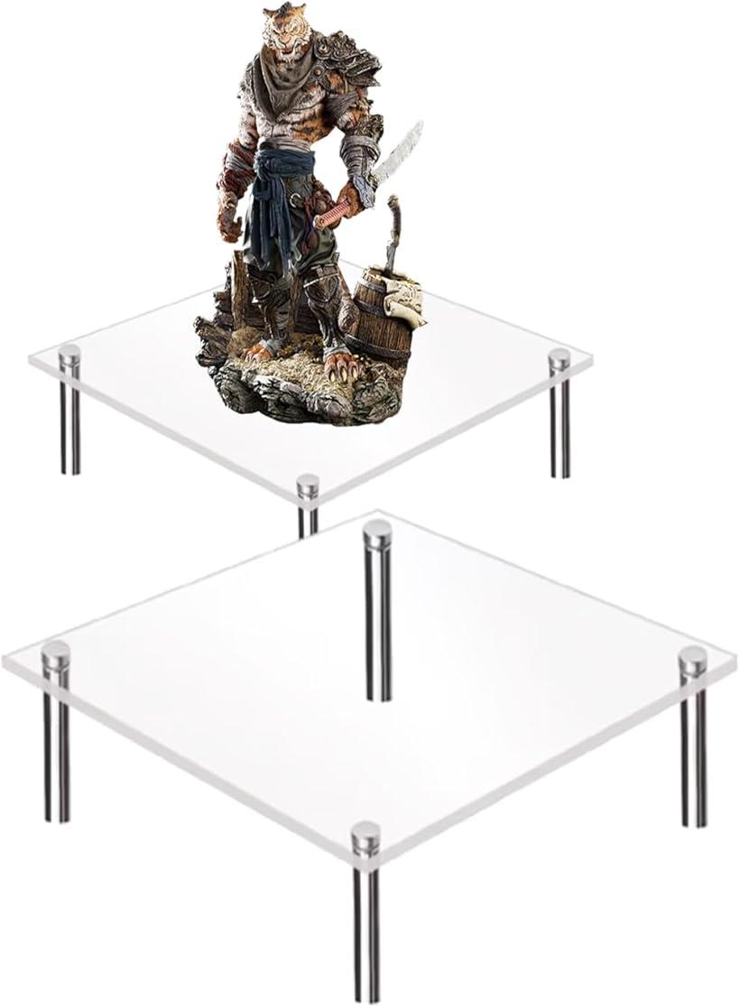 アクリルディスプレイスタンド 脚付き 2個セット フィギュア 展示用 台 正方形 (クリア, 15cm)