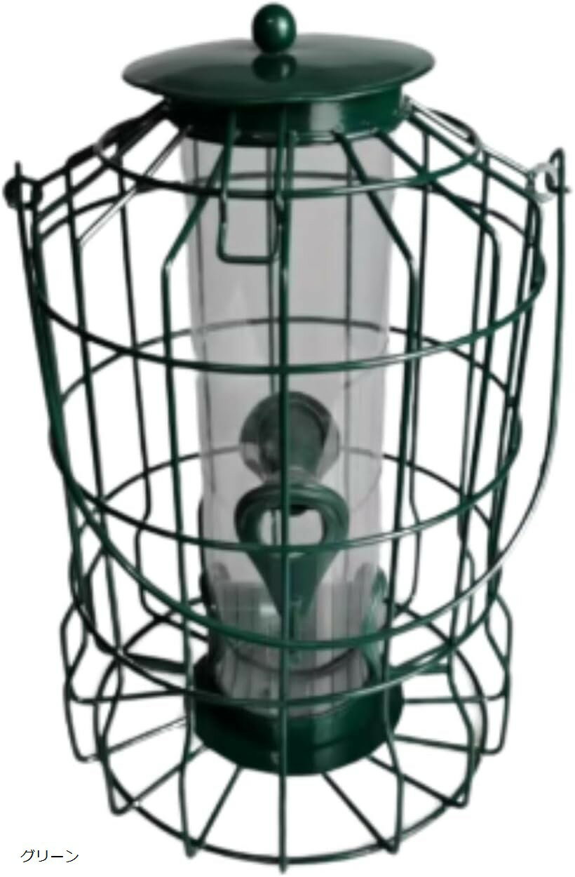バードフィーダー 鳥餌台 鳥餌入れ 小鳥 野鳥 下げ式 メッシュガード付き (グリーン)