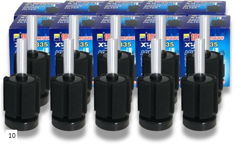 小型水槽用 スポンジフィルター 投げ込み式 XY-2835 メダカ 金魚 熱帯魚 ろ過 水質浄化 コンパクト 10個セット (黒)