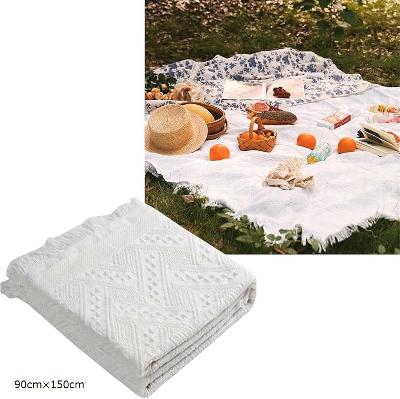 布製 レジャーシート ピクニックマット おしゃれ 折りたたみ 1～4人用 軽量 コンパクト picnic mat (ホワイト, 90cmx150cm)(4)