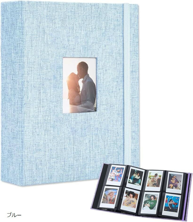 チェキ アルバム ケース チェキファイル ホルダー チェキ帳 フォトアルバム ポラロイドカメラ 大容量 おしゃれ 写真収納 (ブルー, 19.5 x 15.5 x 3.5 cm)