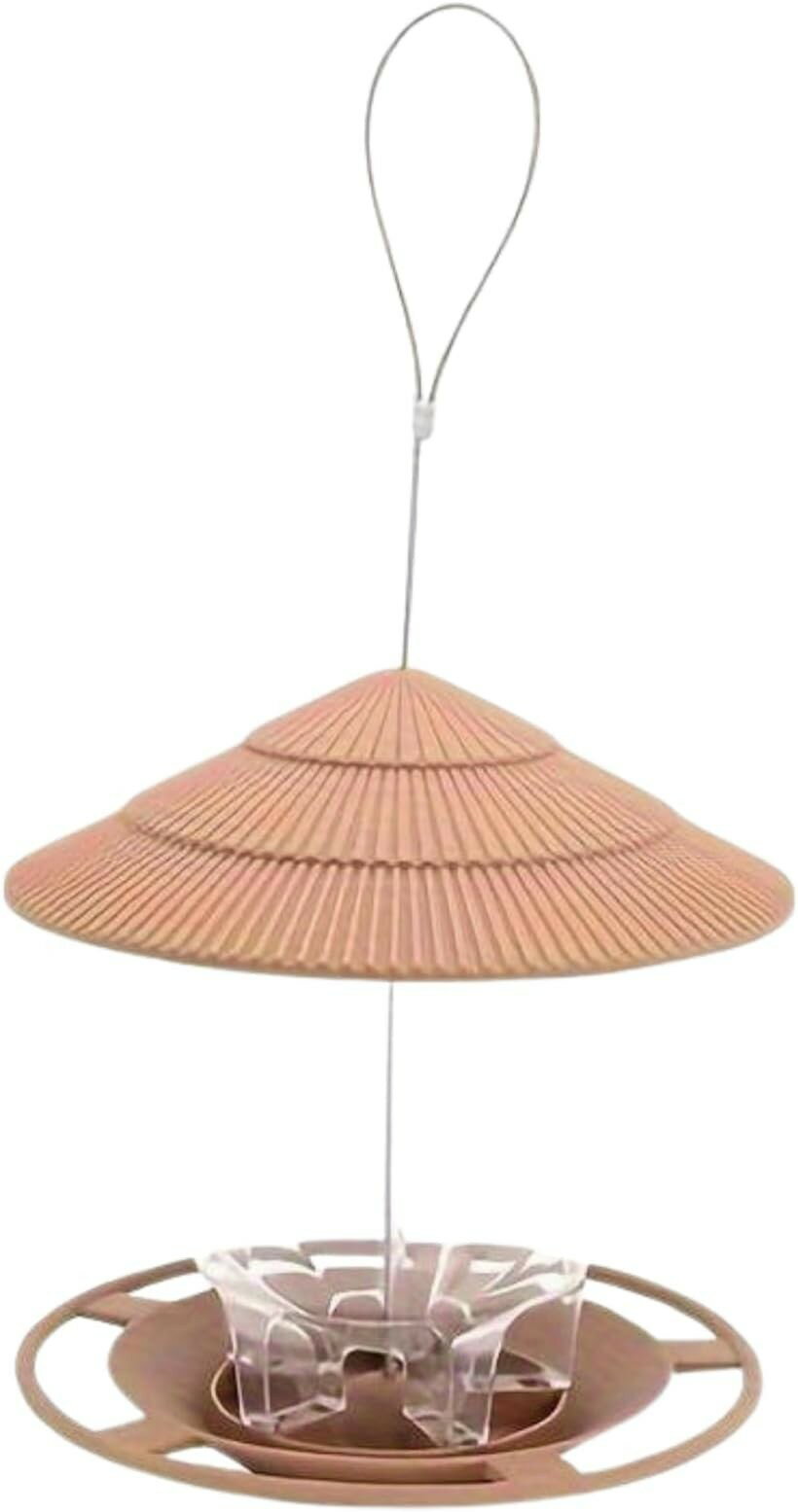 バードフィーダー 野鳥の餌台 屋外対応 吊り下げ式 鳥小屋 巣箱 小型 ブラウン (クリア)