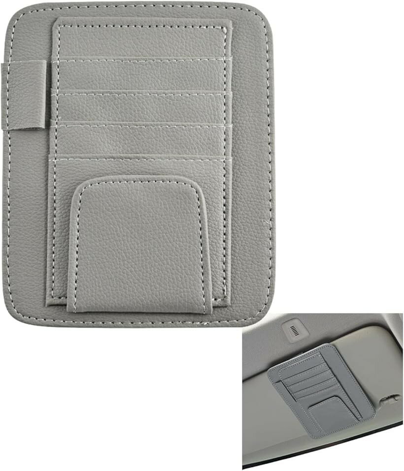 サンバイザー収納ポケット 車内整理 小物入れ 多機能収納 小物整理 PUレザー製 便利グッズ カー用品 カ..