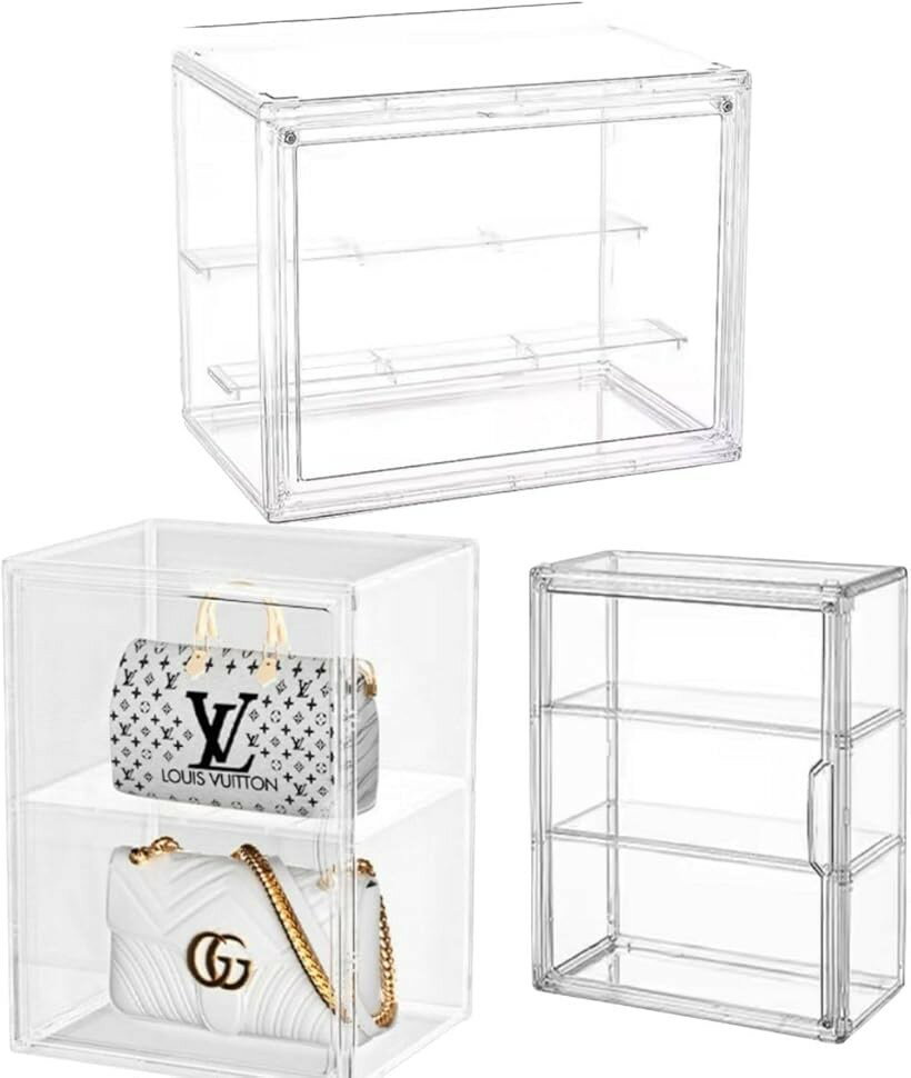 Showcases - 大容量 フィギュアケース 透明展示ケース 収納ボックス コレクションケース 積み重ね可能 マグネット式ドア 大サイズ 仕切り付き ホコリ防止 おもちゃ飾り 靴 バッグ (透明, L仕切り付き透明［40x30x25］)