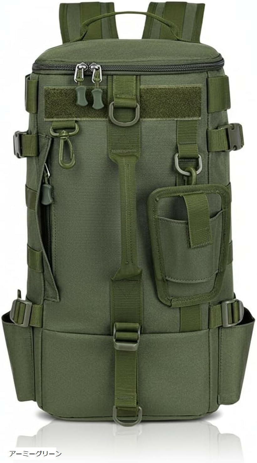 釣りバッグ 釣りリュックアウトドアタクティカルキャンプロッドホルダー付き 竿3本収納 4WAY 2カラー (..